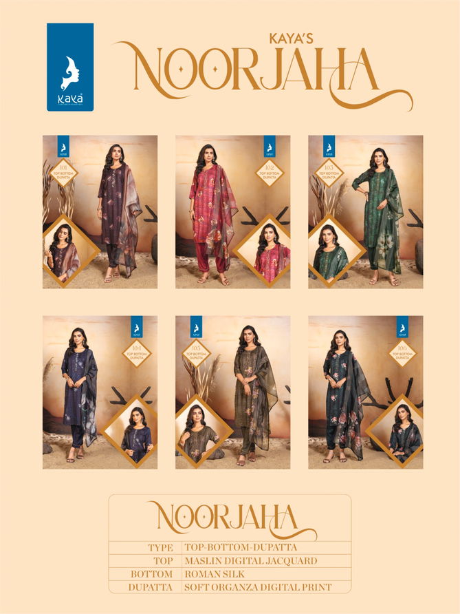 Noorjaha By Kaya Muslin Digital Jacquard Readymade Suits Wholesale Price In Surat